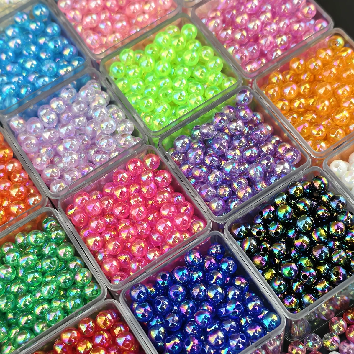 1050 Stück 6mm Zufällig Farblich Gemischte AB-Farben Runde Acrylperlen Set für DIY Herstellung Basteln Armband Halskette – Detail 9