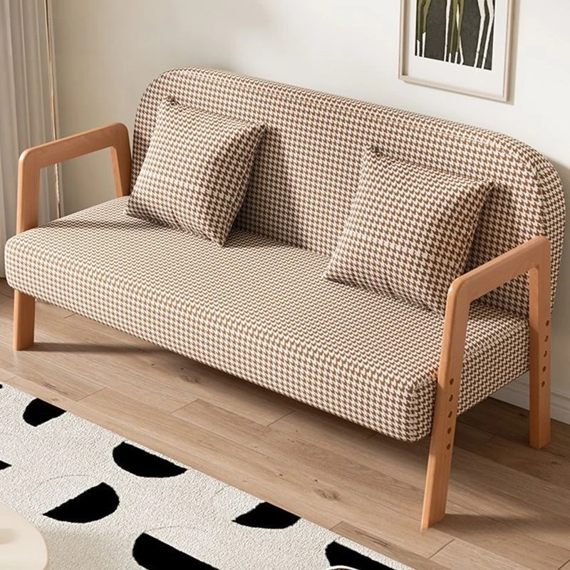 Solid wood sofa single and double small apartment, homestay living room clothing store Japanese fabric sofa