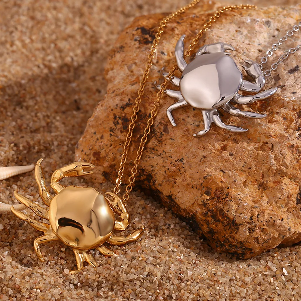 MamacitaSlay Cute Little Crab Pendant O-Chain Necklaces For Women Modern Wholesale Tarnish Free Stainless Steel Jewelry Girls