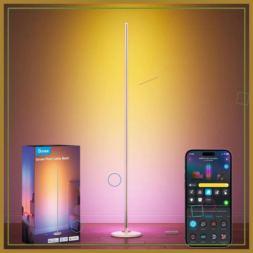 

Современный напольный светильник RGBIC с Alexa, синхронизацией музыки и 16 млн цветов, угловой светодиодный торшер 1000 лм для спальни и гостиной