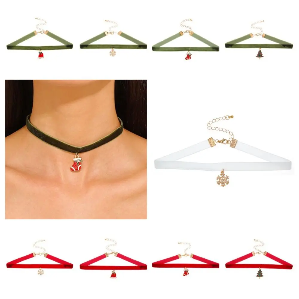 

Clavicle Chain Christmas Choker Santa Cartoon Velvet Collar Necklaces Gingerbread Man Jewelry Accessories Cartoon Pendant Choker