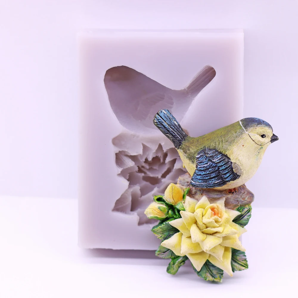 

Garden Bird & Flower Silicone Mold Rose Flower Leaves Fondant Chocolate Candy Mold Wedding Cake Baking Decor Tool