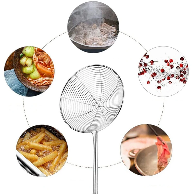 Spider Strainer Skimmer Ladle Stainless Steel Metal Frying Basket with Long Handle Large Spoon