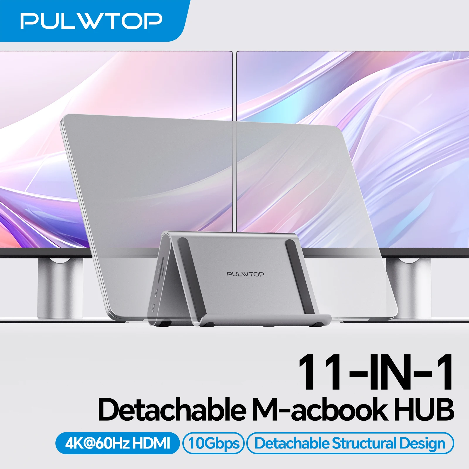 PULWTOP MacBook Docking Station Dual Monitor for MacBook Pro/Air M3/M4/M5, with HDMI 4K@60Hz,PD, RJ45, USB A/C 10Gbps, SD/TF