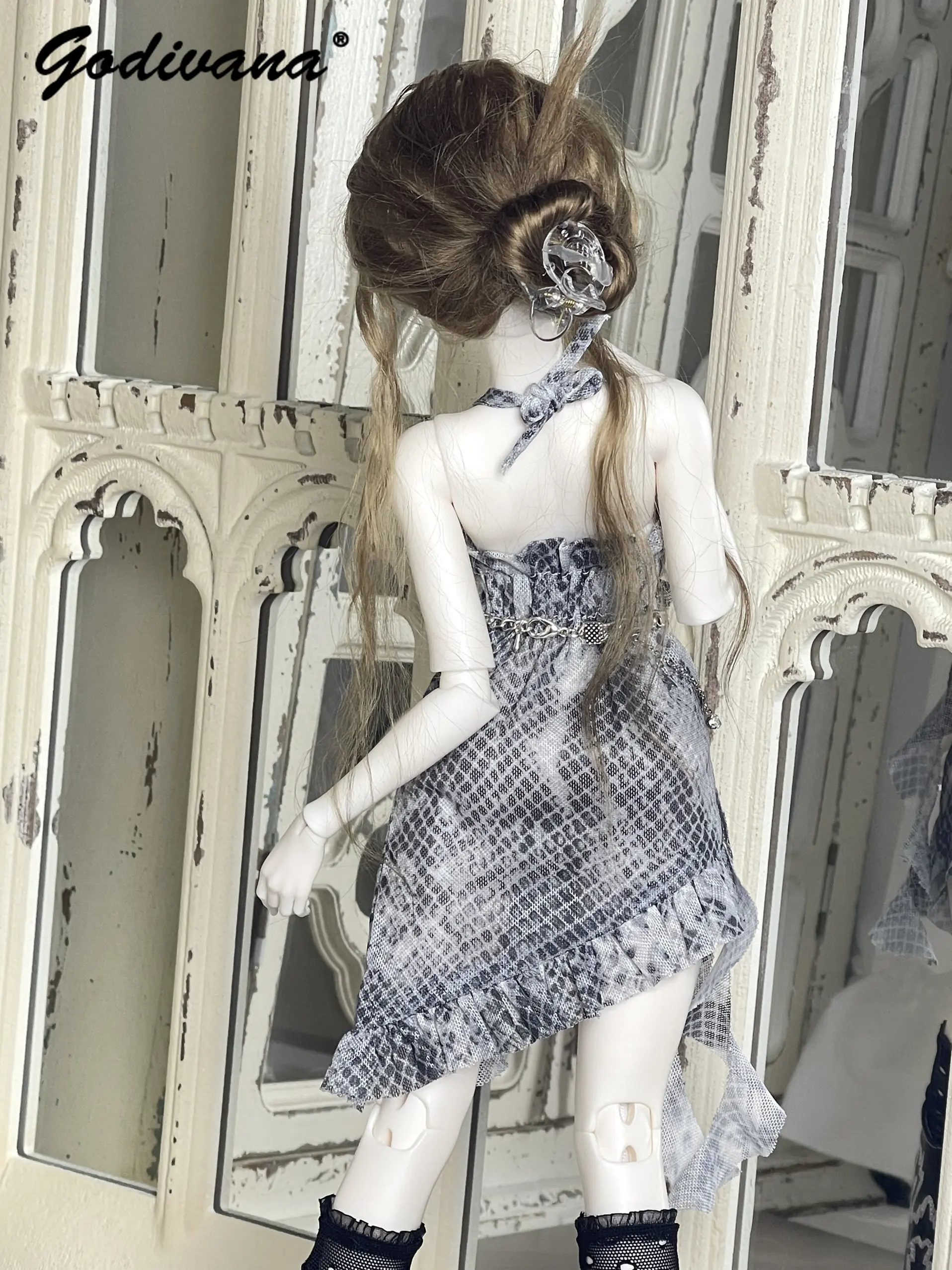 1/4 BJD Doll Wasteland Style Mesh Halter Irregular Ruffled Short Dress, Light Alt Dune Outfit, Spicy Girl Doll Clothes in Stock