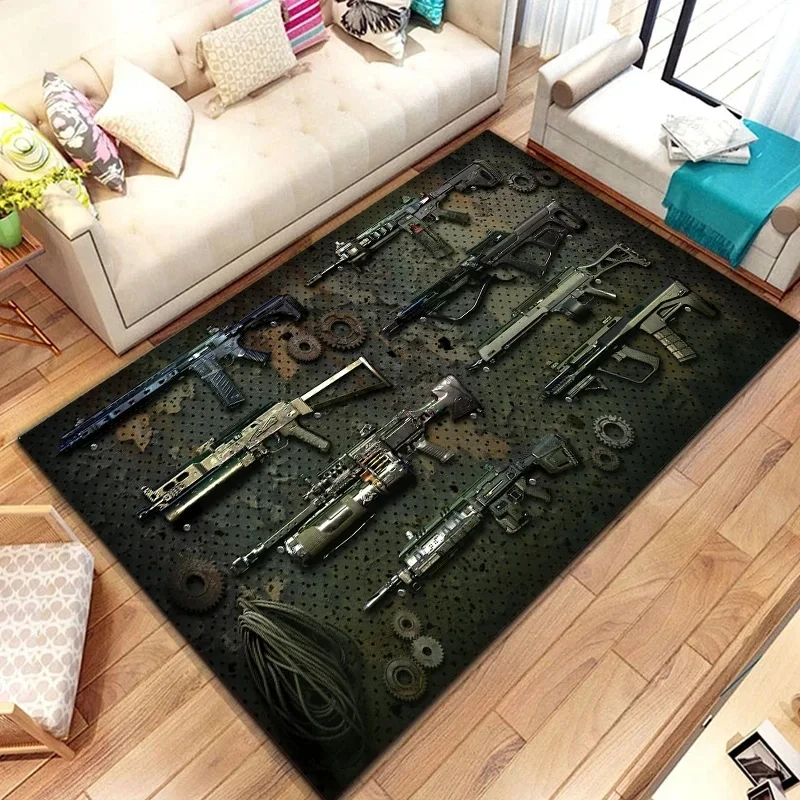 Weapons Rifle  Area Rug Pistol Revolver Print Carpet Rug for Living Room Bedroom Kitchen Doormat Bathroom Anti-slip Floor Mat