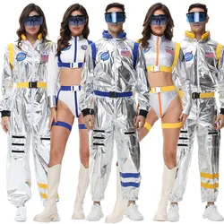 Astronaut Costume Adult Silver Spaceman Costume Women Space Suit Party Dress up Costume Couples Space Suit Robot Uniform Suit
