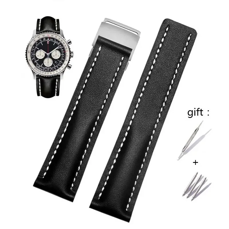 22/24mm Fit for Breitling Strap Italy Genuine Leather watch band Premier B01 Colt Chronograph Avenger AVIATOR 8 316L buckle