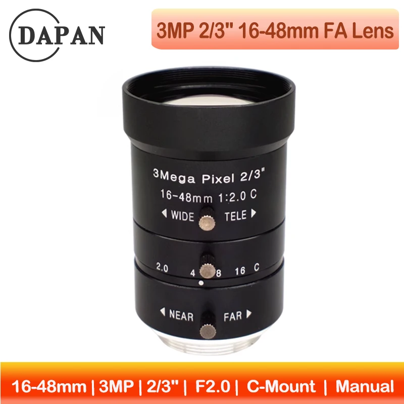16-48mm F2.0 Varifocal Lens | 2/3" 3MP C-Mount | Industrial CCTV & Machine Vision Zoom Lens