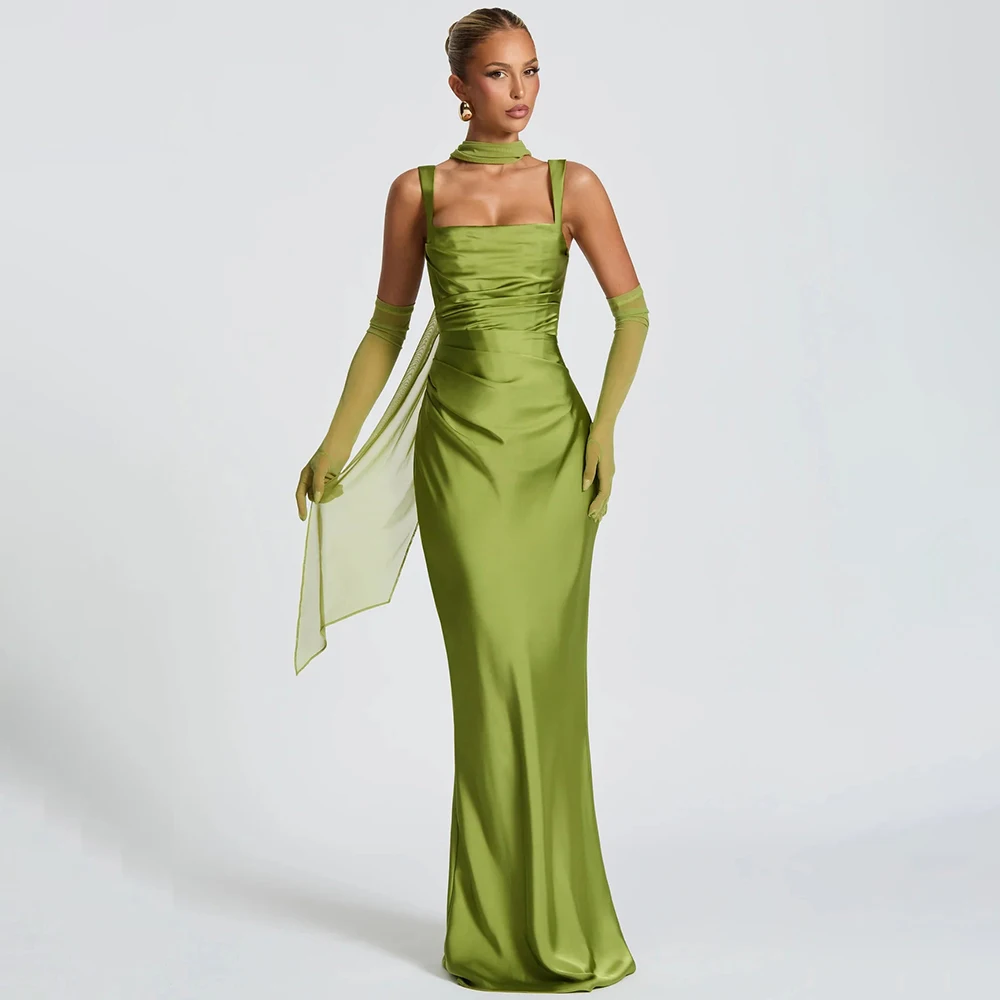 Mozision Satijn Backless Sexy Maxi Jurk Vrouwen Elegant Halter Off-shoulder Mouwloze Lace-up Bodycon Club Party Lange jurken - afbeelding 2