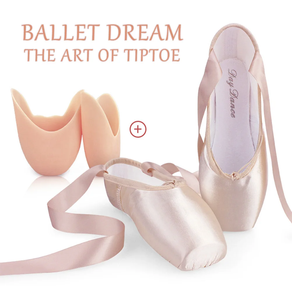 Zapatos de punta de Ballet para mujer, zapatos de bailarina profesionales de satén rosa con almohadilla de silicona, zapatos de Ballet para niñas