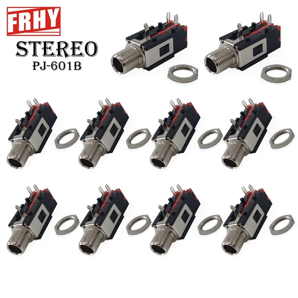 

10PCS 1/4 Inch 6.35mm Panel Mount Female Jack Audio Stereo/Mono Connector with Thread Lock - 3-Pin Headphone Socket for DIY