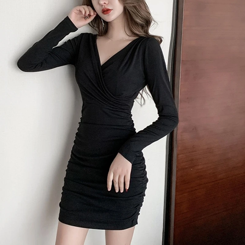 

Autumn Winter Long Sleeved Sexy Dress Women Clothing Tight Fitting Appear Thin Wrap Buttocks Dresses Y2K