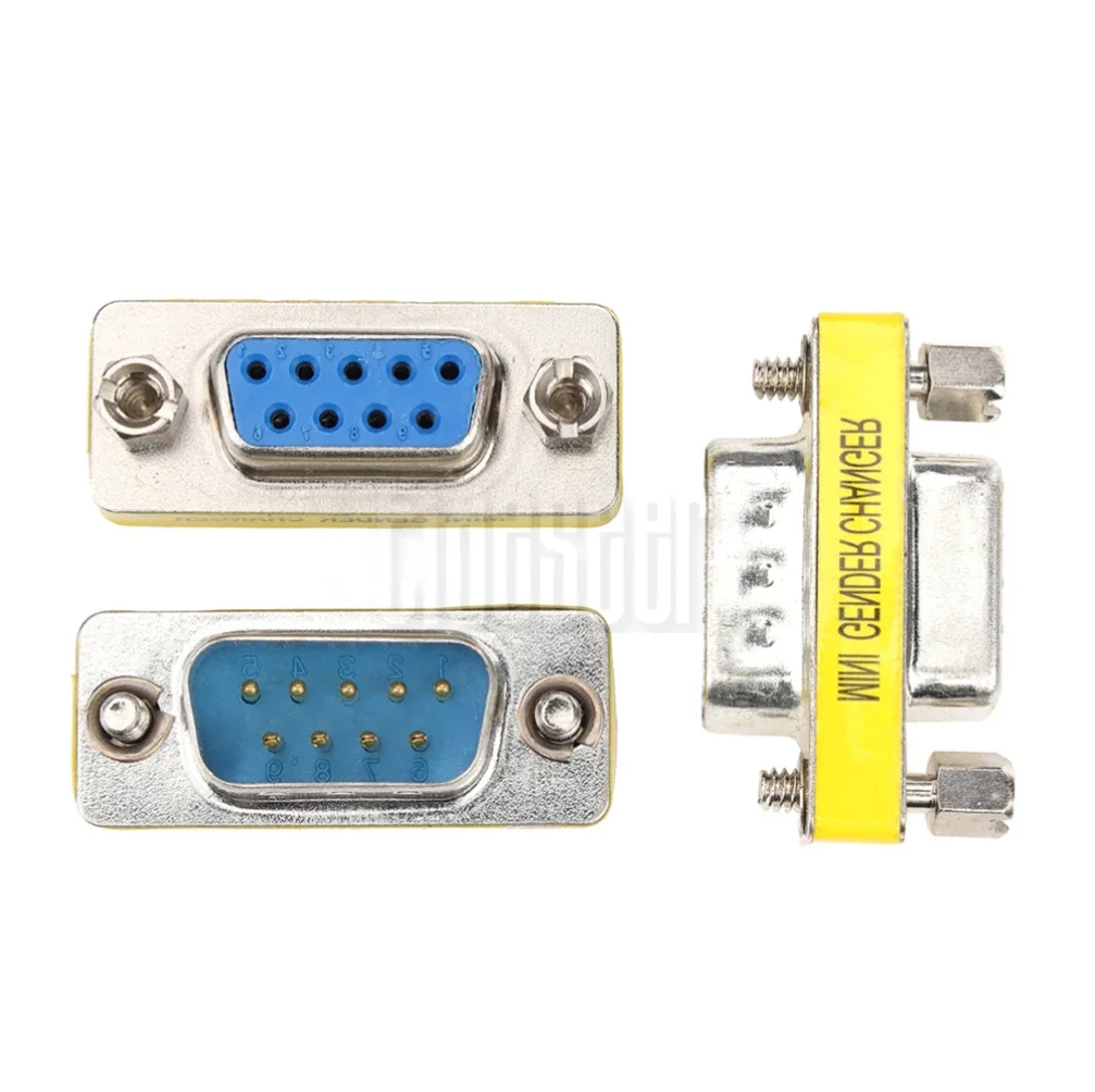 500pcs Mini DB9 9Pin Female to Female/ Female to Male/ Male To Male/ Gender Changer Adapter RS232 Serial Plug Connector