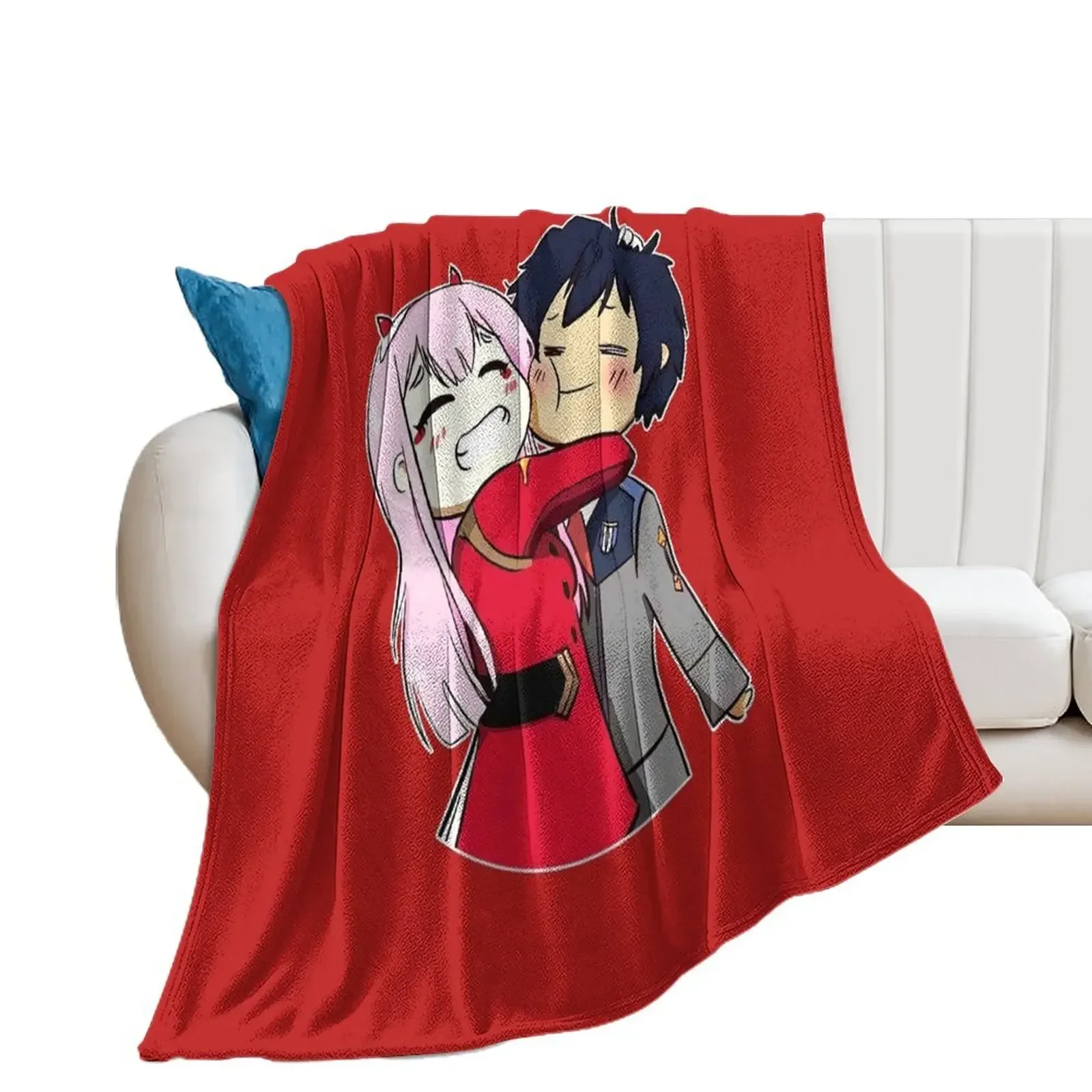 adorable zero two and hero chiby Throw Blanket Soft Big Hair Blankets