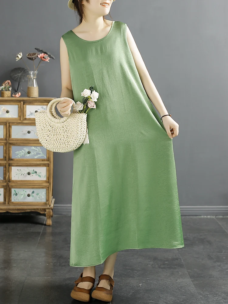 Retro cetim renda guarnição tanque Dr feminino verão elegância redonda Ne Svel saia longa commute Sle bordado floral solto...