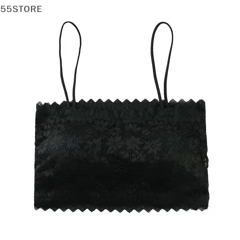 Women Tube Tops Sexy Lace Sunflower Sling Wrapped Chest Padded Crop Top Summer Underwear Bra Spaghetti Strap Ladies Bralette Top