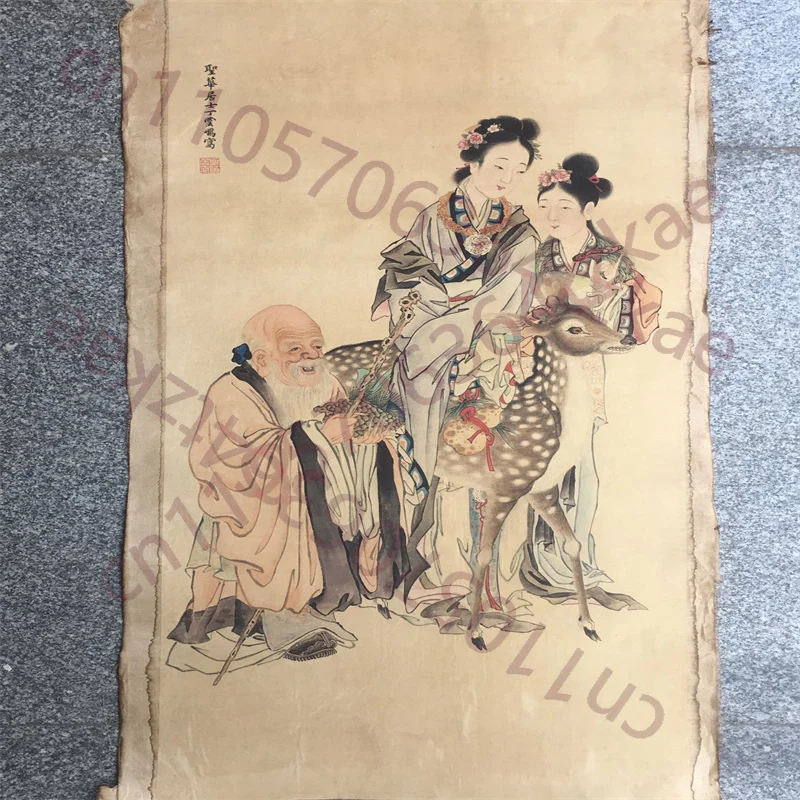 

China Old Scroll Painter's Rice Paper Wall Art Slice Ding Yunpeng's birthday painting Traditional Asian Decor