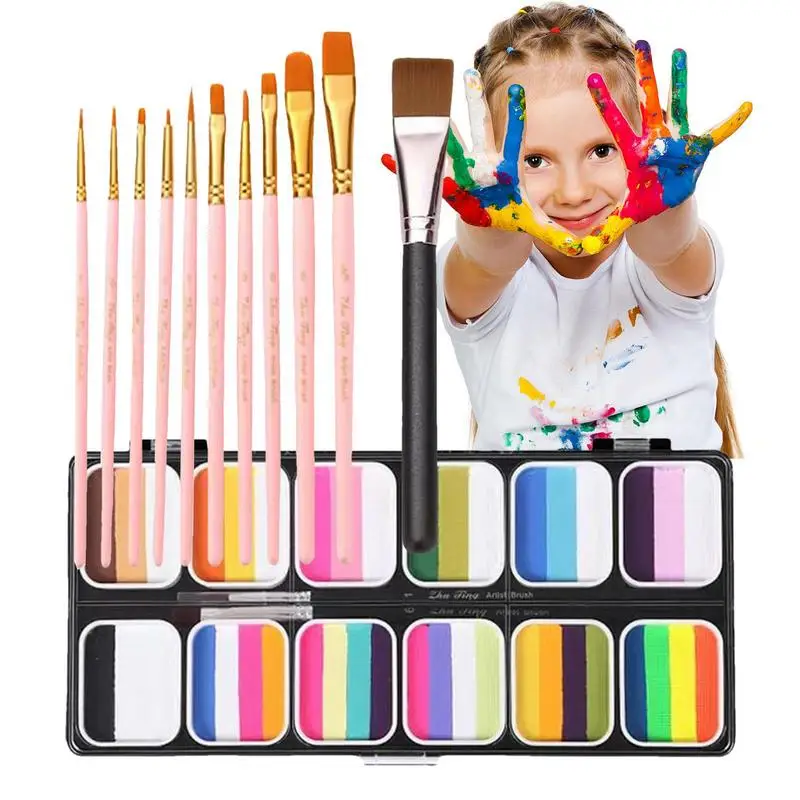 12 Farben Regenbogen Körperfarbe Kunst Kinder Make-up Malerei Pigment Kit helle Farbe Gesicht Körperfarbe Set für Jungen Mädchen Frauen