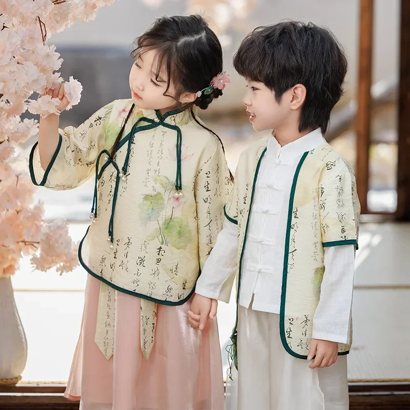 Traje de moda para niña, disfraz Tang, actuación de verano, Hanfu para niños, traje informal para niños, ropa tradicional china, conjunto para niño