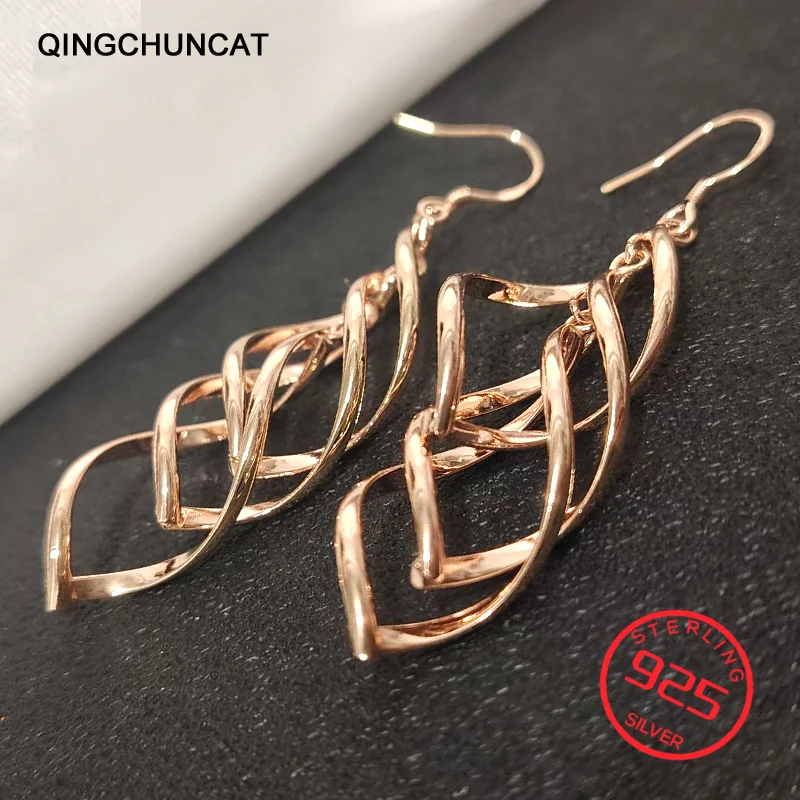 

For Women Geometric Hollow Square Long Tassel Earring Female Holiday Jewelry New Trendy Rose Gold 925 Silver Earrings 2026