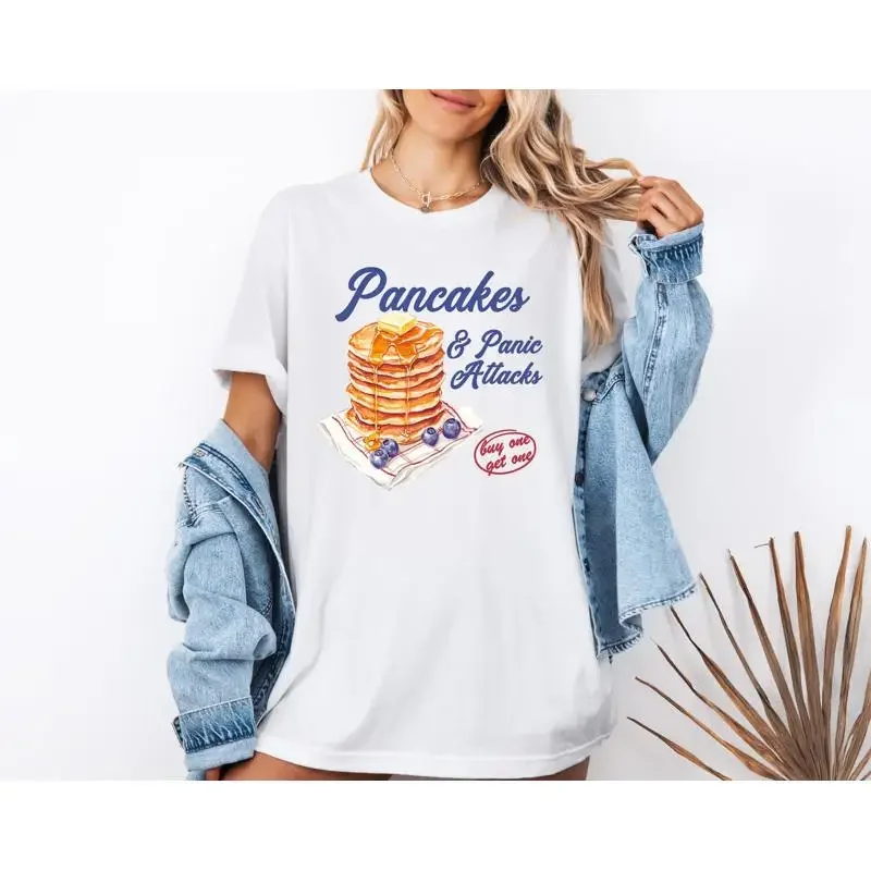 Pancakes T Shirt Breakfast Lovers Food Lover Quirky Humor Panic Attacks Sarcastic Pancake