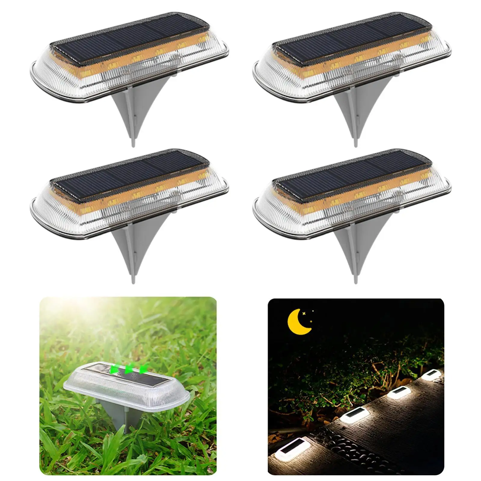 

4 шт. светодиодных солнечных светильников для настила, для освещения дорожек, морских причалов, ландшафта, двора, тротуаров, для предупреждающего освещения лестниц, уличные аксессуары