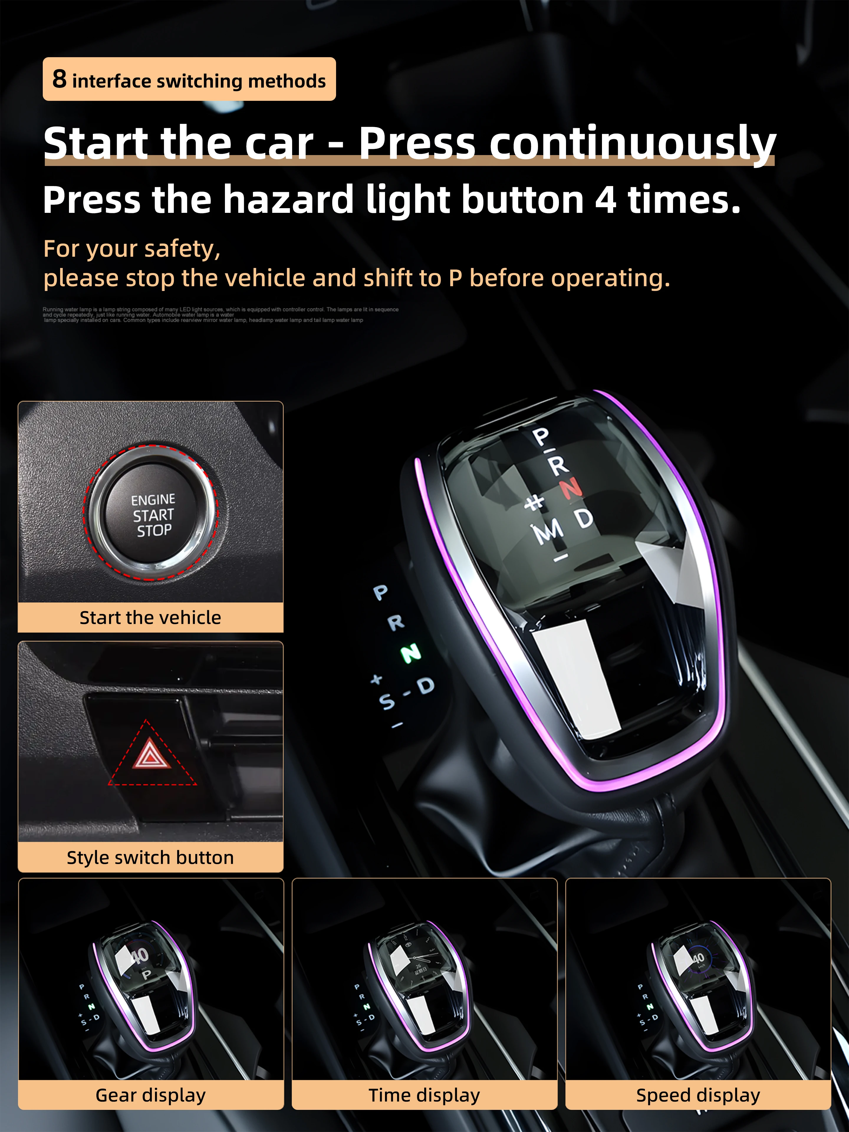 For Toyota Corolla RAV4 Camry, Plug & Play LCD Screen Crystal Gear Shift Knob w/ APP Control, 8 UI Themes & LED Ambient Light