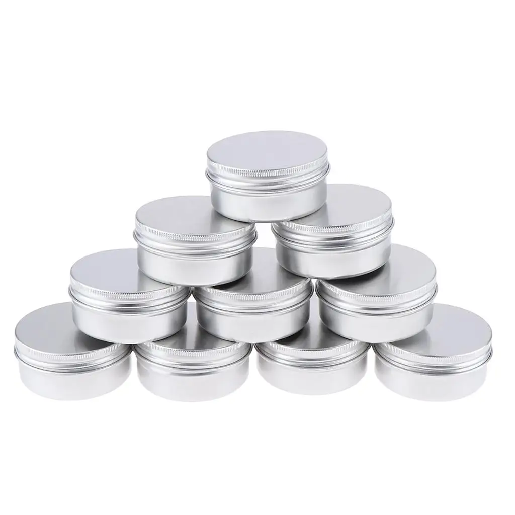 10pcs 50 ml Silver Aluminum Tin Storage Jar with Lid for Lip Balm, Cosmetic, Candles