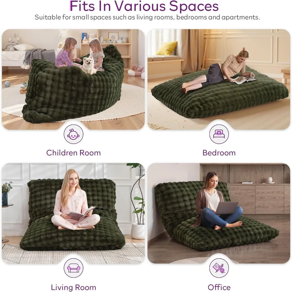 كرسي بين باج عملاق 3 في 1 للبالغين مع وسادة منفوشة من القطيفة وإسفنج الذاكرة عالي الكثافة، وخيار جلوس على الأرض قابل للتحويل #5