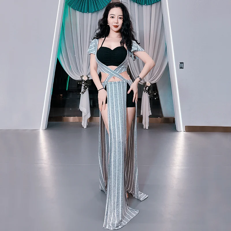 New Belly Dance Costume Autumn/Winter Sexy Top Striped Skirt Design Oriental Dance Performance Costume Team Costume Set