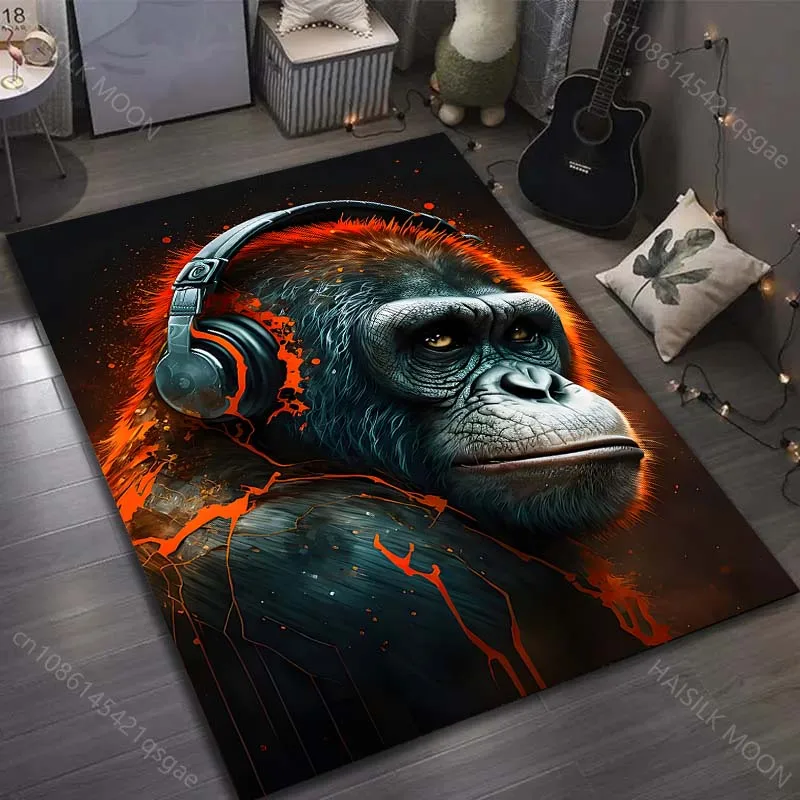 Ape wearing headphones abstract art Pattern Rug Carpets for Bedroom Living Room Sofa Mat Creative Door Mat Cloakroom Home Decor