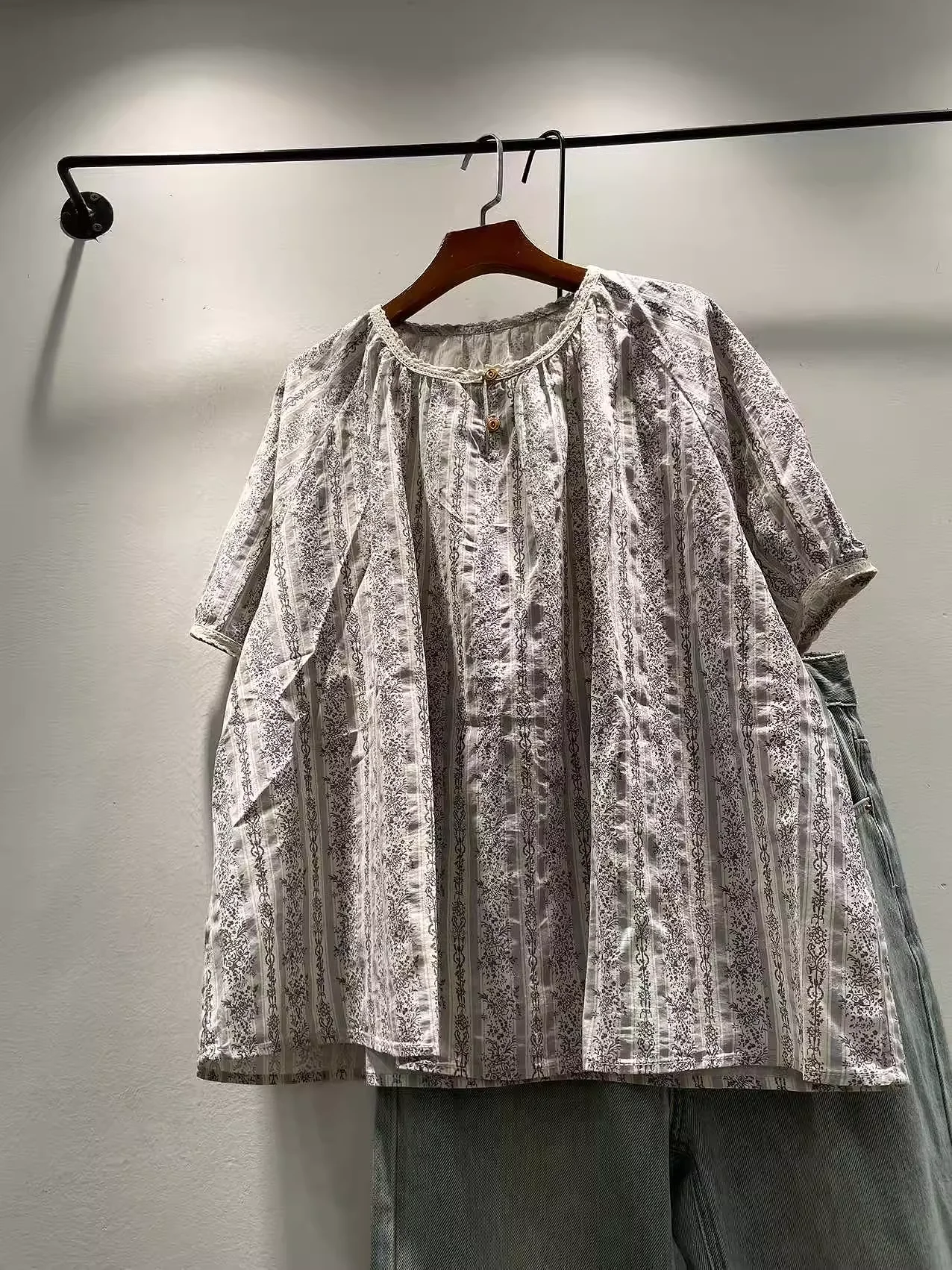 

100% Cotton vintage clothing morigirl summer Japan style print shirts and blouses for women short sleeve large size tops