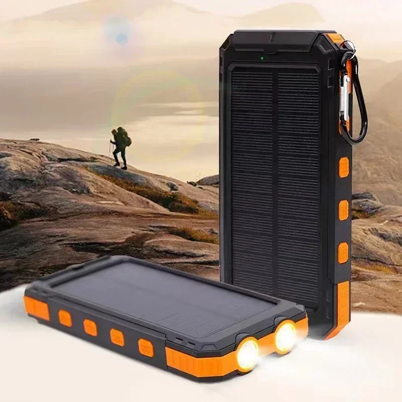 Solar Power Bank 20000mAh Outdoor Wild Fishing Camping Ultra-Large Capacity Mobile Power Portable with Compass Rapid Charging