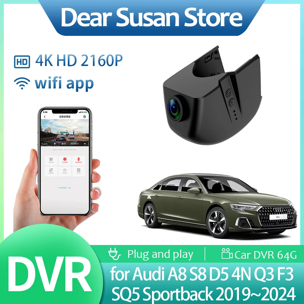 Car Video DVR for Audi A8 S8 D5 4N Q3 F3 S-Line RS Sportback 2019~2024 Driving Recorder Camera Night Vision Monitor Accessories