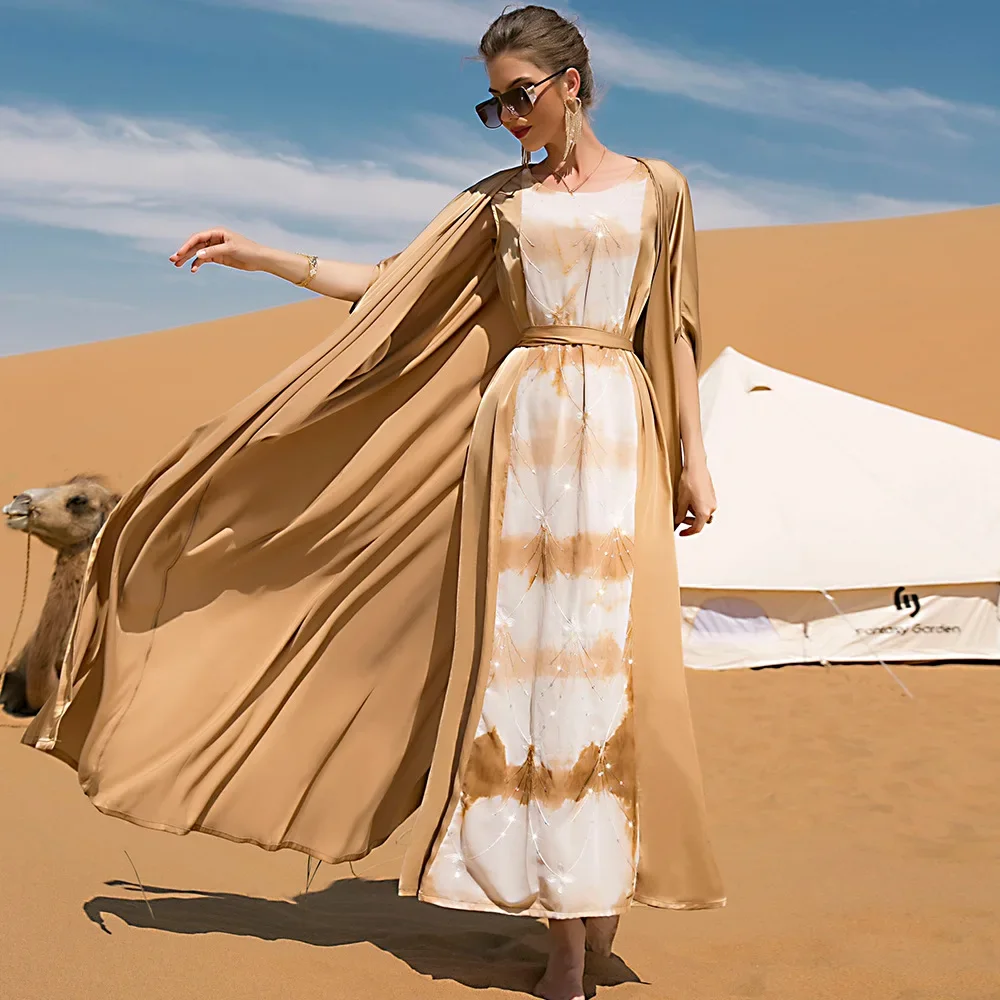 

Eid Mubarak Abaya Dubai Turkey Islam Muslim Set Arabic Long Dress Kaftan Women Caftan Robe Ramadan Kimono Kebaya Matching Suit