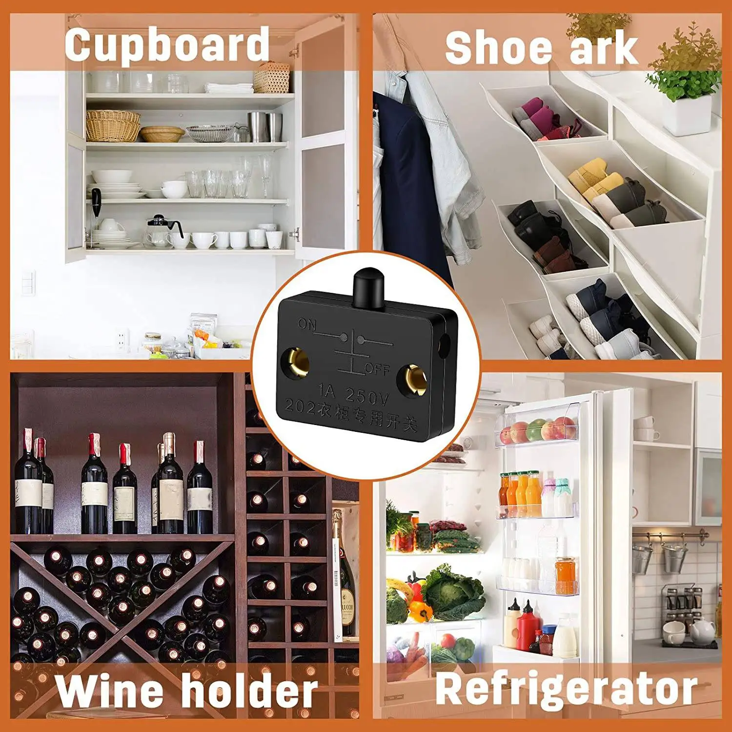 

ABGR-8 шт., переключатель лампы для шкафа, автоматический дверной переключатель, контактный переключатель для гардероба, подходит для 12 В, 24 В, 110 В