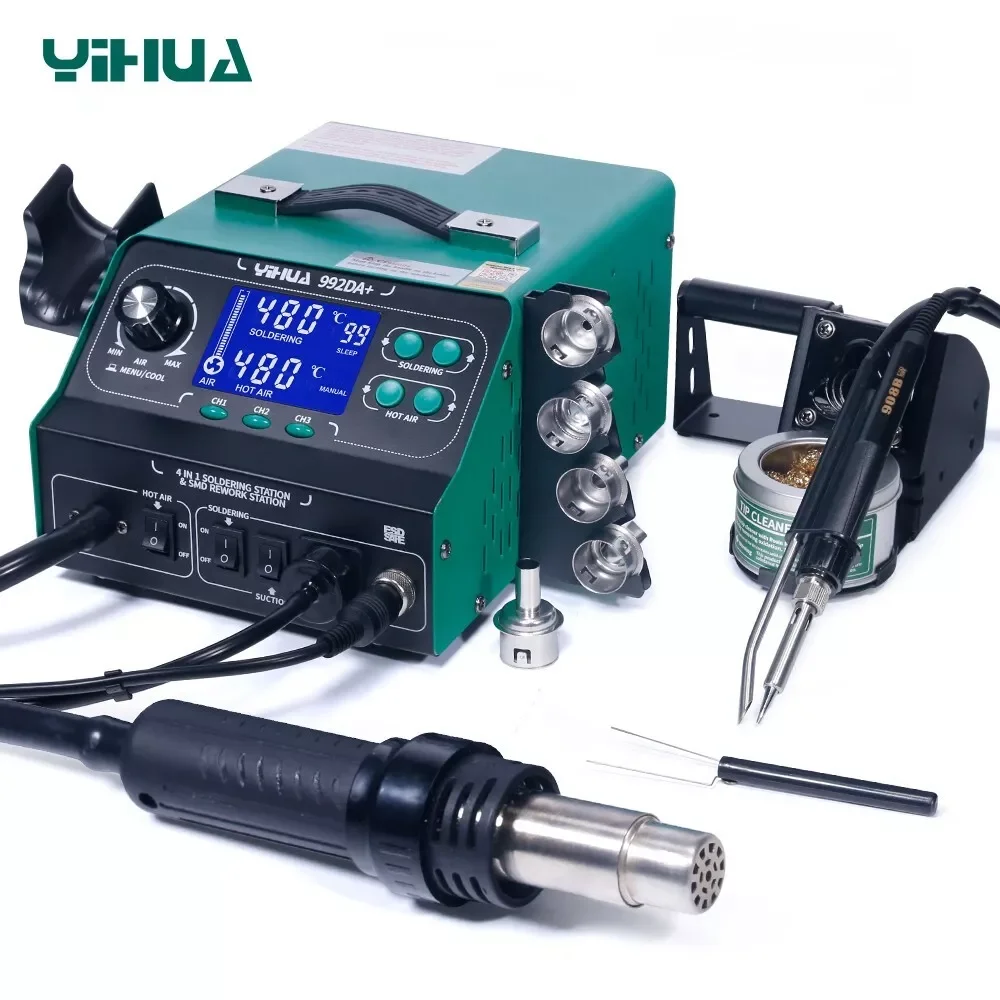 

YIHUA 992A+ Soldering Station Soldering Iron with Smoke Abosorber 853AAA+ Preheater Hot Air Rework Station Screen Seperator