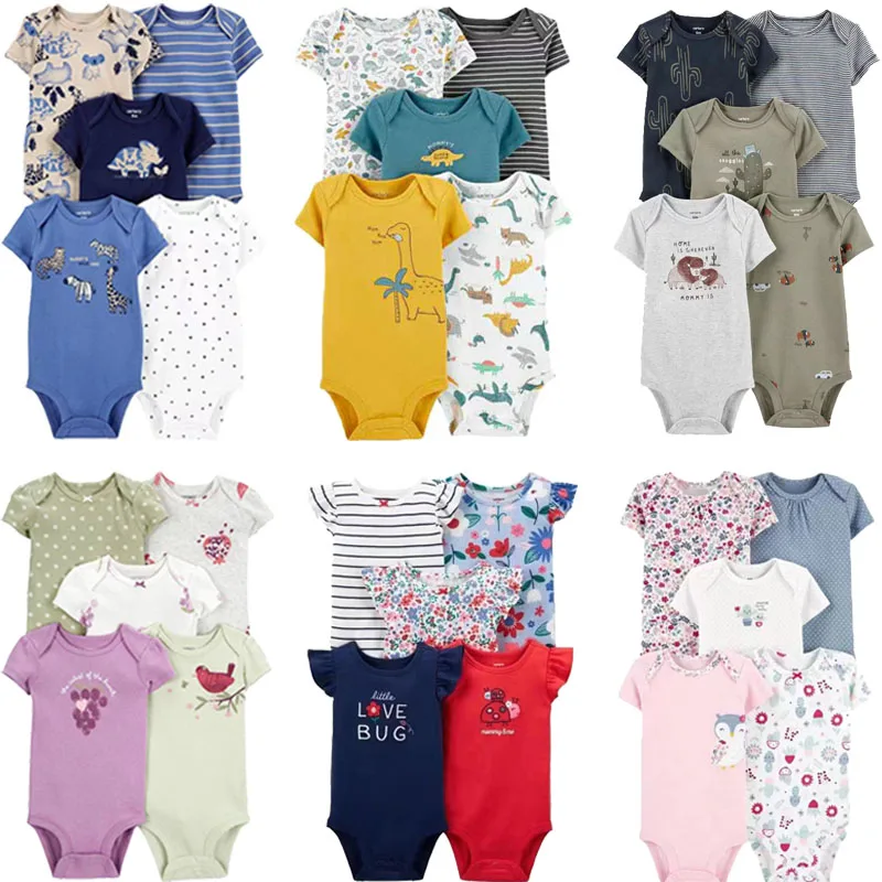 5PCS/Lot Baby Bodysuits Newborn Baby Boy Girl Clothes Fashion Short Sleeve 100% Cotton Baby Jumpsuit Summer Baby Clothing 0-24M