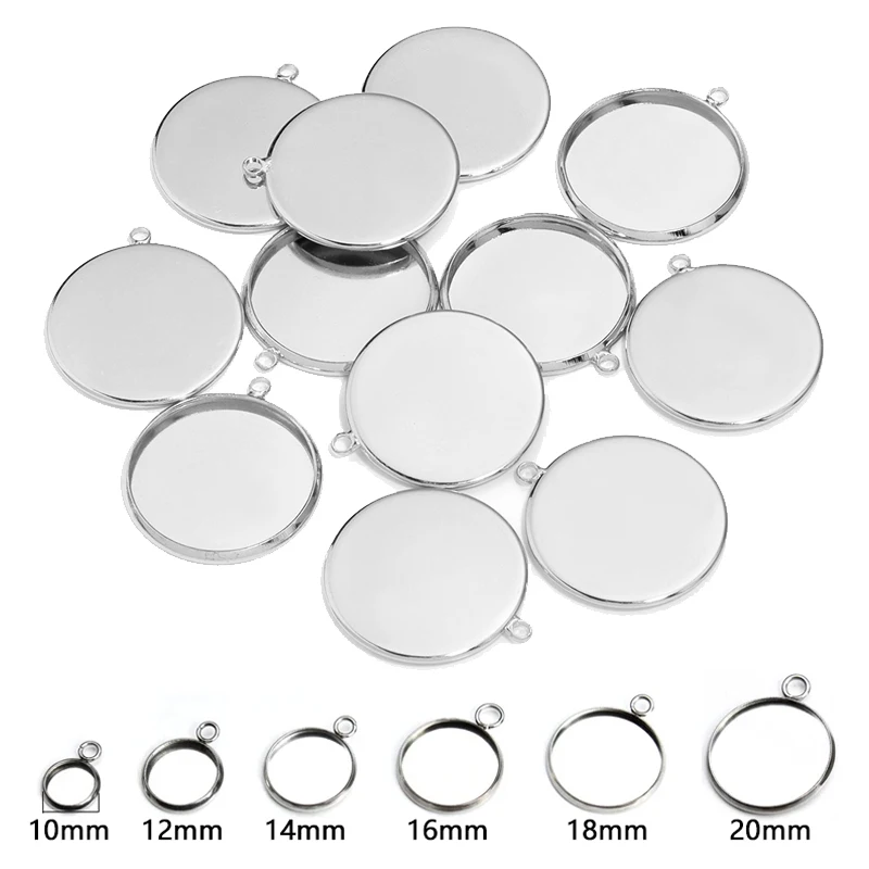 

20Pcs Round Stainless Steel Blank Cabochon Pendant Base Setting Bezel For DIY Jewelry Making Necklace Bracelet Connector 10-20mm