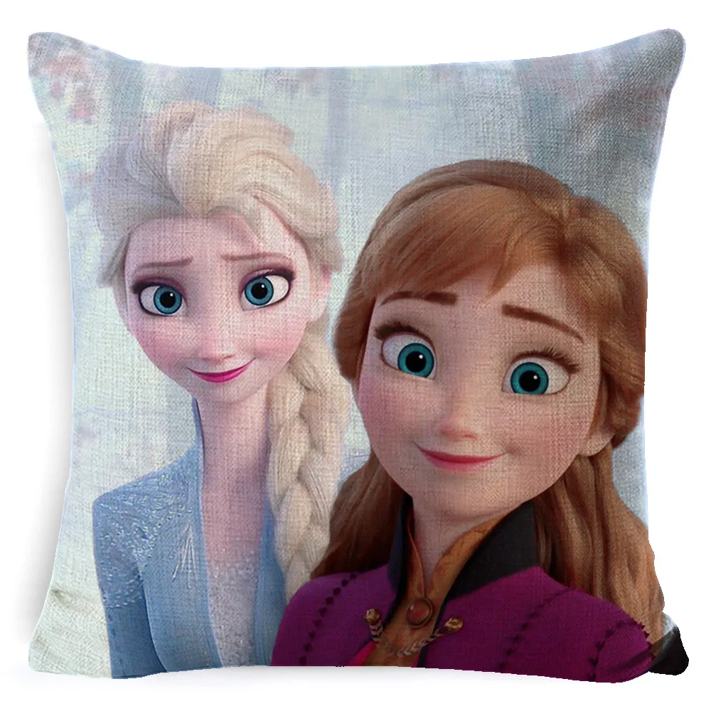 Disney Anime Figure Cute Sofa Pillow Case Linen Kawaii Frozen Elsa Anna Chair Cushion Throw Pillows Cover Kid Bedroom Decoration