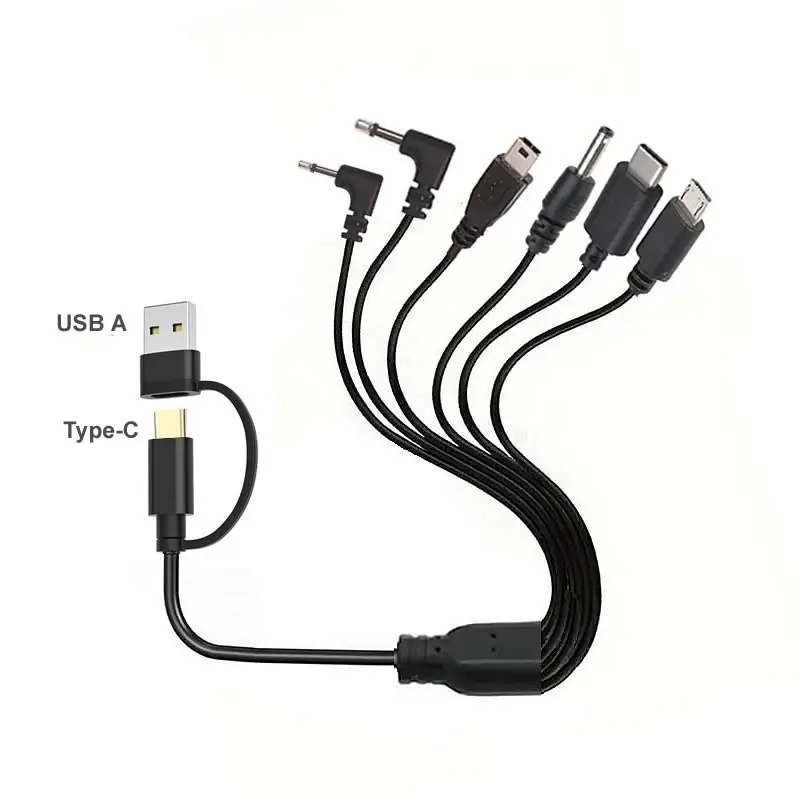 Kabel ładujący 6 w 1, USB C do Type-C, Micro USB, Mini USB Przewód ładujący DC 3,5 mm 3,5 mm do telefonów Głośnik MP3 MP4 i nie tylko