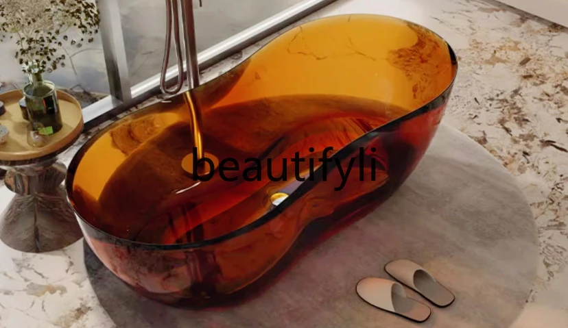 

Transparent resin color crystal bathtub 8-shaped oval artificial stone freestanding integrated molding bathtub