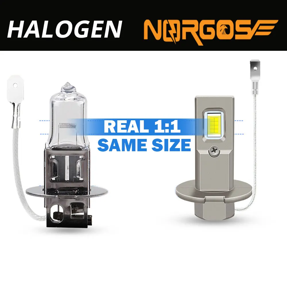 NORGOS H3 LED H3 Fog Light Bulb 1:1 Fanless Daytime Running Light LED H3 Headlight Car Driving Lamp Super Bright DRL