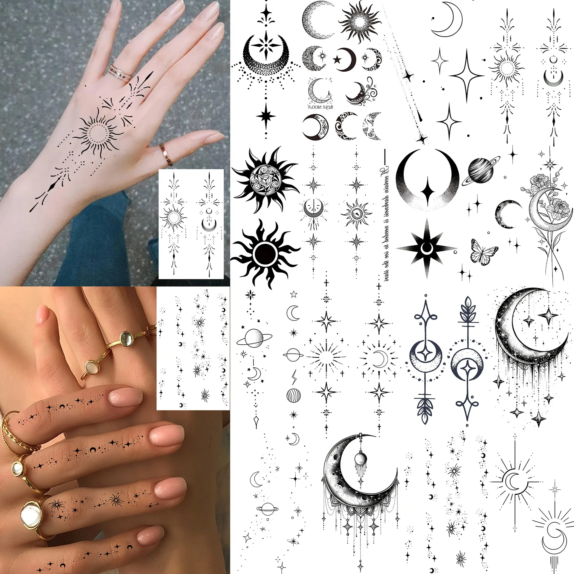 

Water Transfer Moon Tattoo Stickers Ins Style Premium Non Toxic Waterproof for Finger Hand Back
