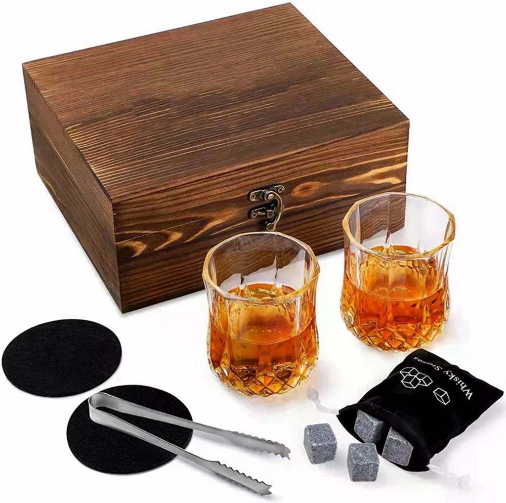 Whiskey Glasses Luxury Set Reusable Ice Cubes Stone for Whisky Scotch Rock Whiskey Wooden Men Gift Set Bar Accessories Home Bar