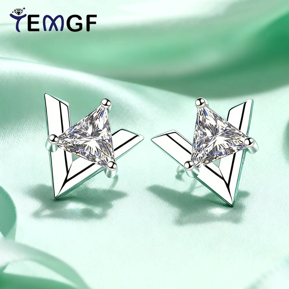 

TEMGF Triangle Earrings 5mm Zircon/Moissanite 925 Sterling Silver Fine Jewelry for Women Unique Ear Studs Fashion Item 1CT/Pair