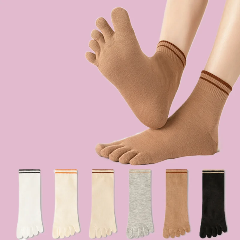 

1/3/5 Pairs High Quality Summer Striped Anti-foot Fungus Mid-tube Cotton Socks Split Toe Breathable Sports Five-finger Socks