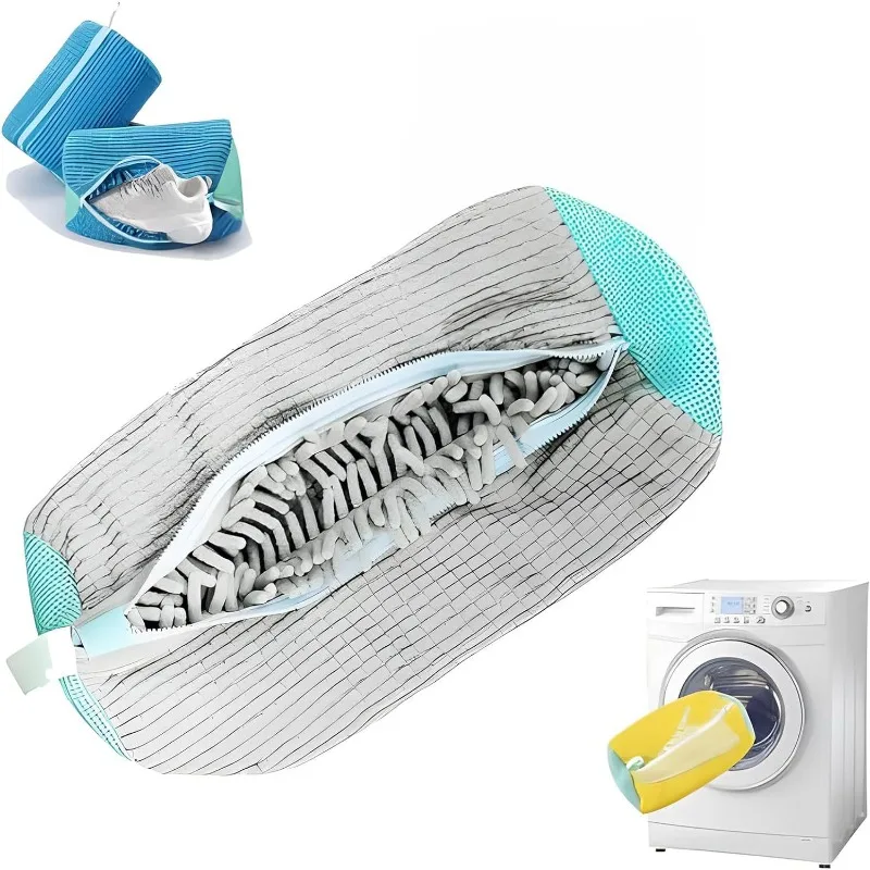 Fluffy Fiber 360 ° Surround Cleaning Shoe Washing Bag - Reusable Durable Machine-Washable Laundry Bag with Zipper Closure(1Pc)