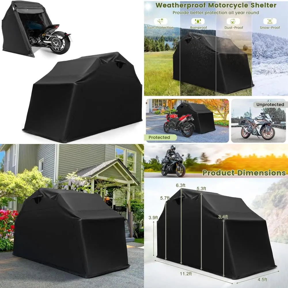 

Сверхмощный водонепроницаемый мотоциклетный гараж с тканью Оксфорд 600D и свернутыми сетчатыми окнами, 136 x 54 x 75